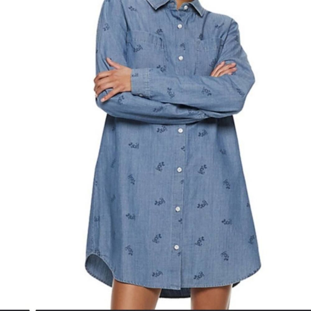 Disney Jerry Leigh Mickey Mouse Chambray Button Down Shirt Dress